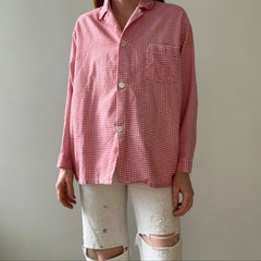 1960s/70s Red And White Houndstooth Pajama Top - Soft Lightweight Cotton Flannel