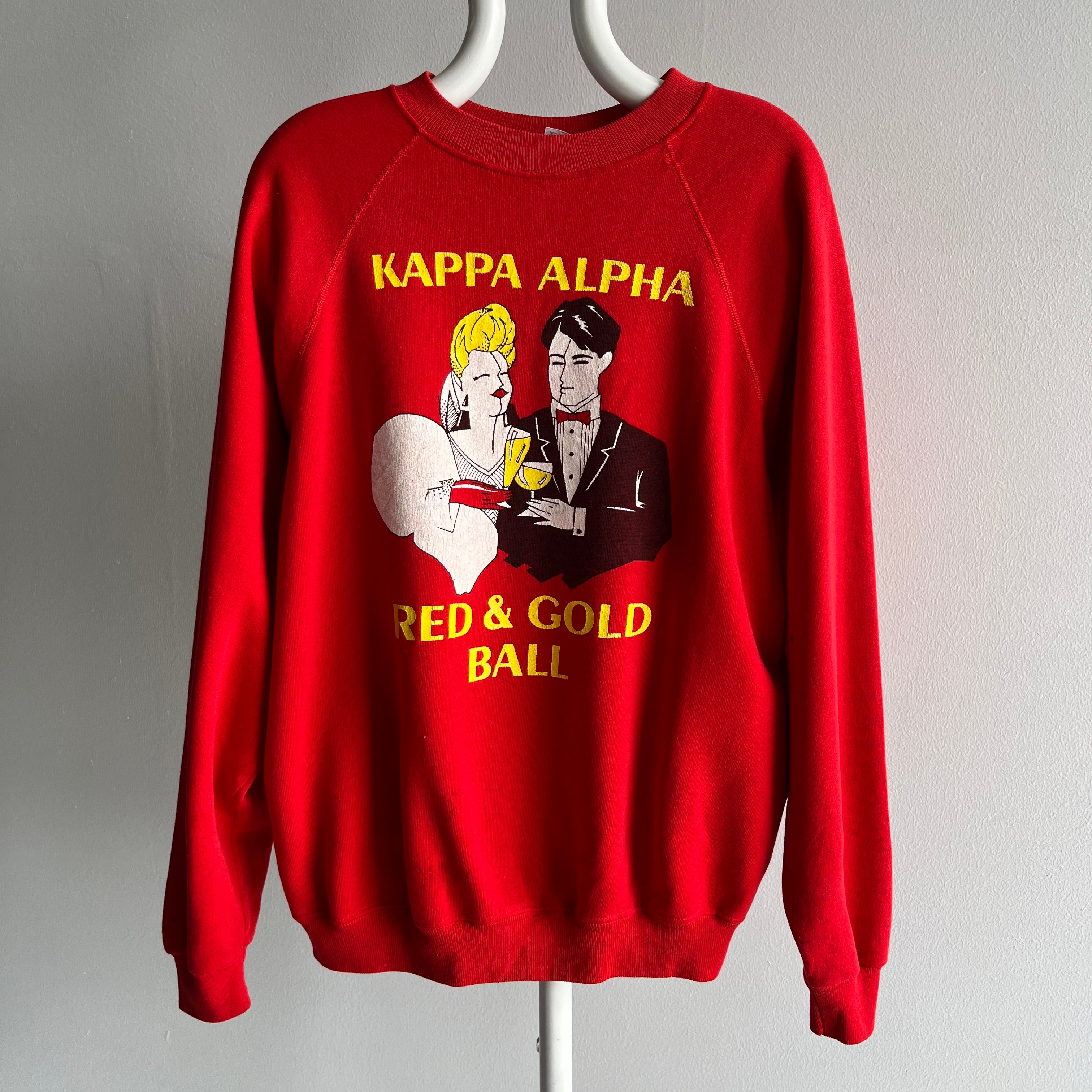 1980s Kappa Alpha Red & Gold Ball Sweatshirt - WOWZA