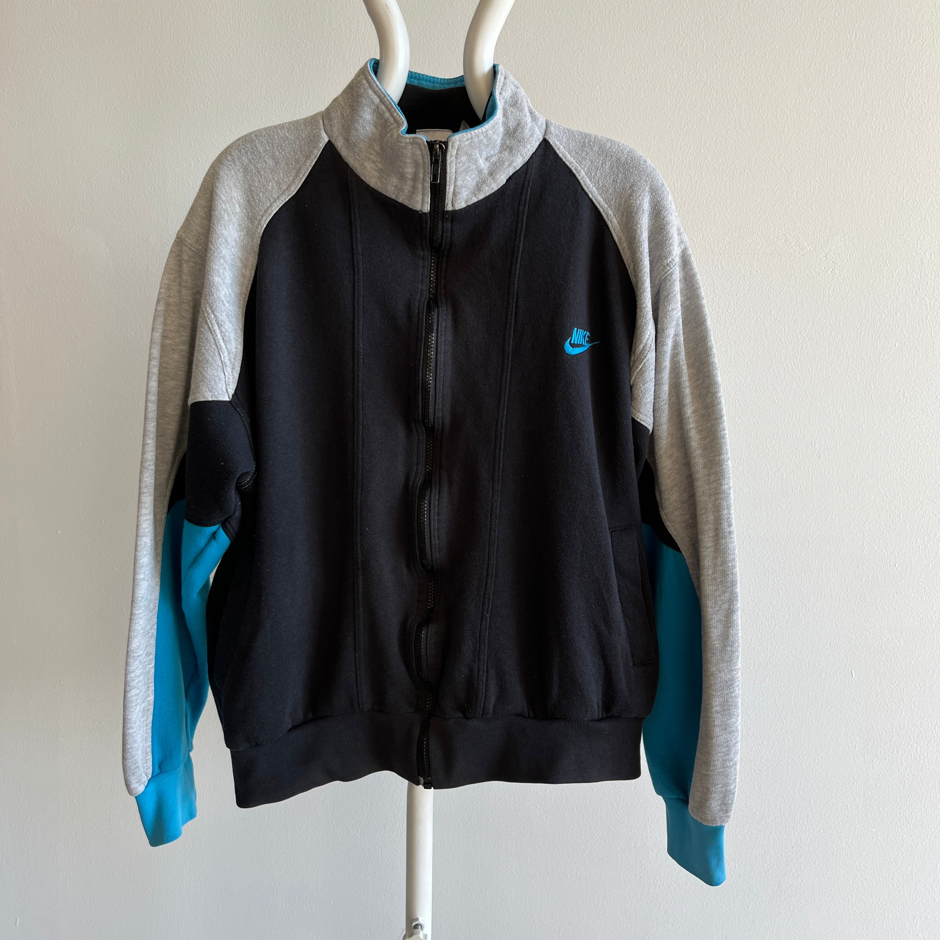 1990s USA Made Nike Zip Up Color Block Sweatshirt