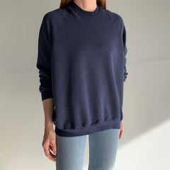 1970s Thinned Out To That Perfect Sheen Blank Navy Raglan Sweatshirt