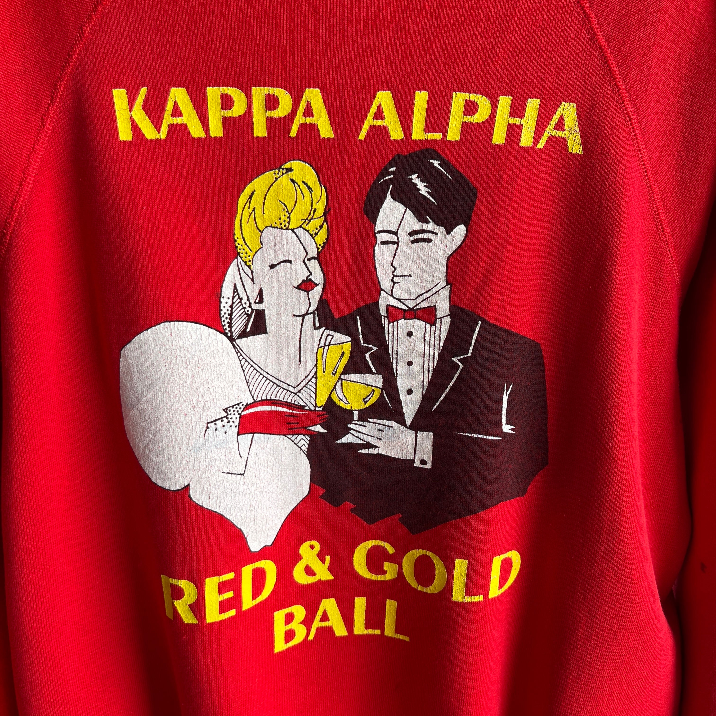 1980s Kappa Alpha Red & Gold Ball Sweatshirt - WOWZA