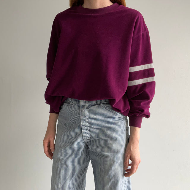 1970s Lee Brand Double Stripe Velour/Microsuede Feel Sweatshirt/Sweater