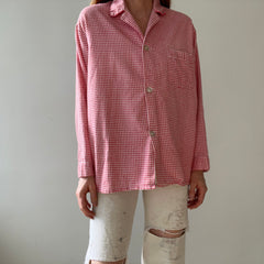 1960s/70s Red And White Houndstooth Pajama Top - Soft Lightweight Cotton Flannel