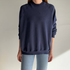 1970s Thinned Out To That Perfect Sheen Blank Navy Raglan Sweatshirt