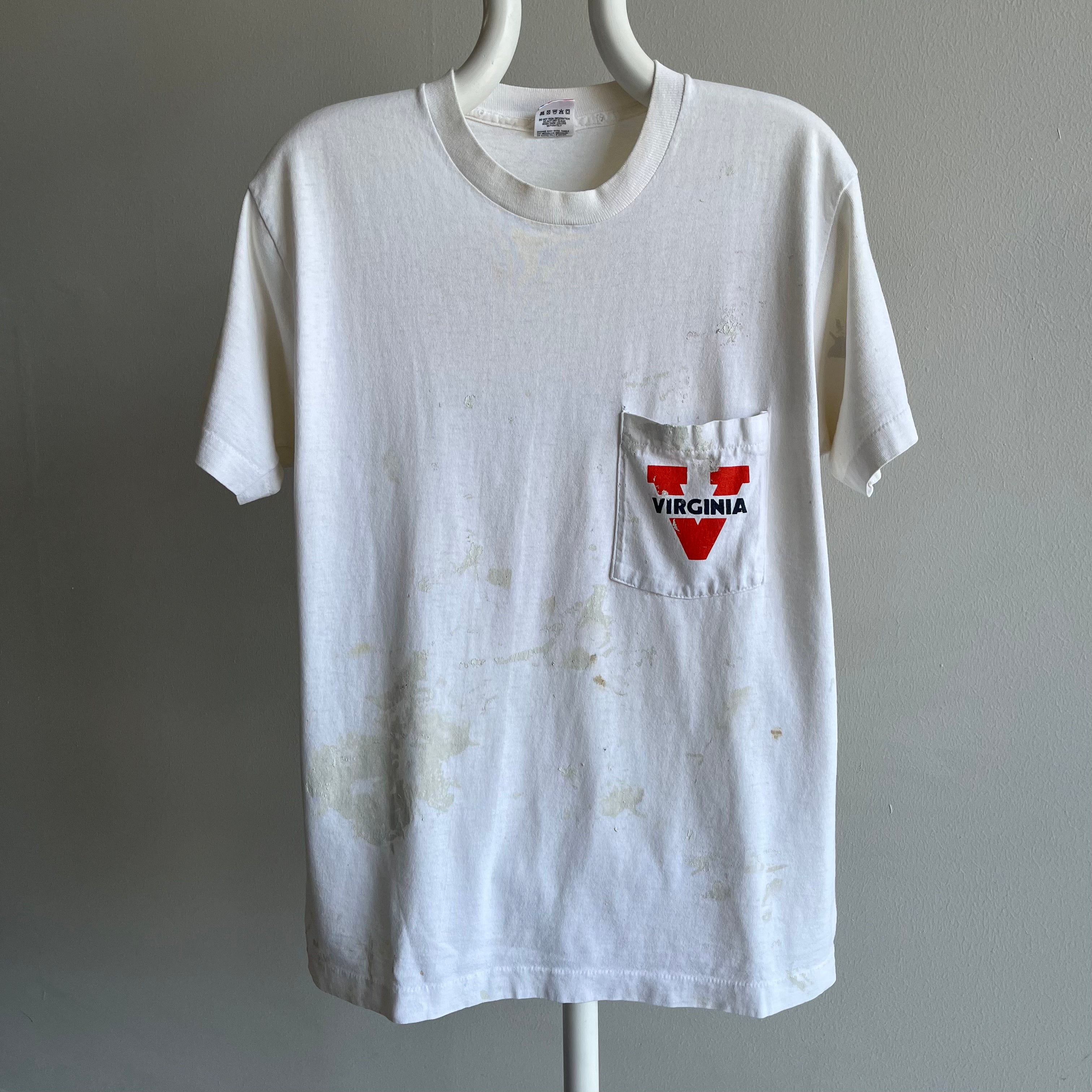 1980s Paint Stained Virginia RAD Pocket Front and Back T-Shirt