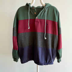 1990s Color Block Cotton Rugby-esque Hoodie with Pockets