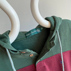 1990s Color Block Cotton Rugby-esque Hoodie with Pockets