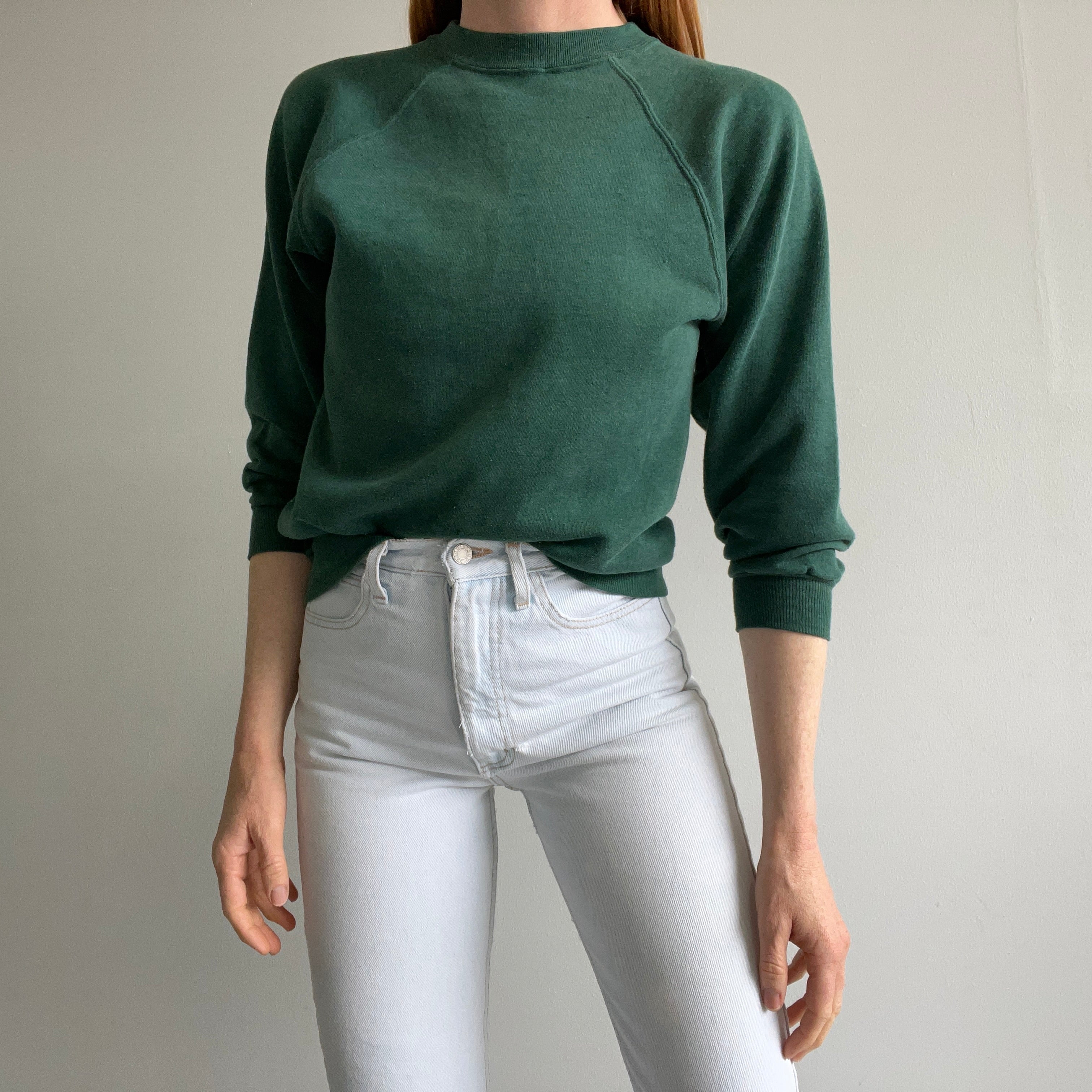 1970s Perfectly Faded Forest Green Raglan - SWOON
