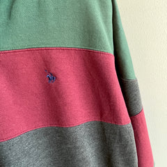 1990s Color Block Cotton Rugby-esque Hoodie with Pockets