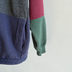 1990s Color Block Cotton Rugby-esque Hoodie with Pockets