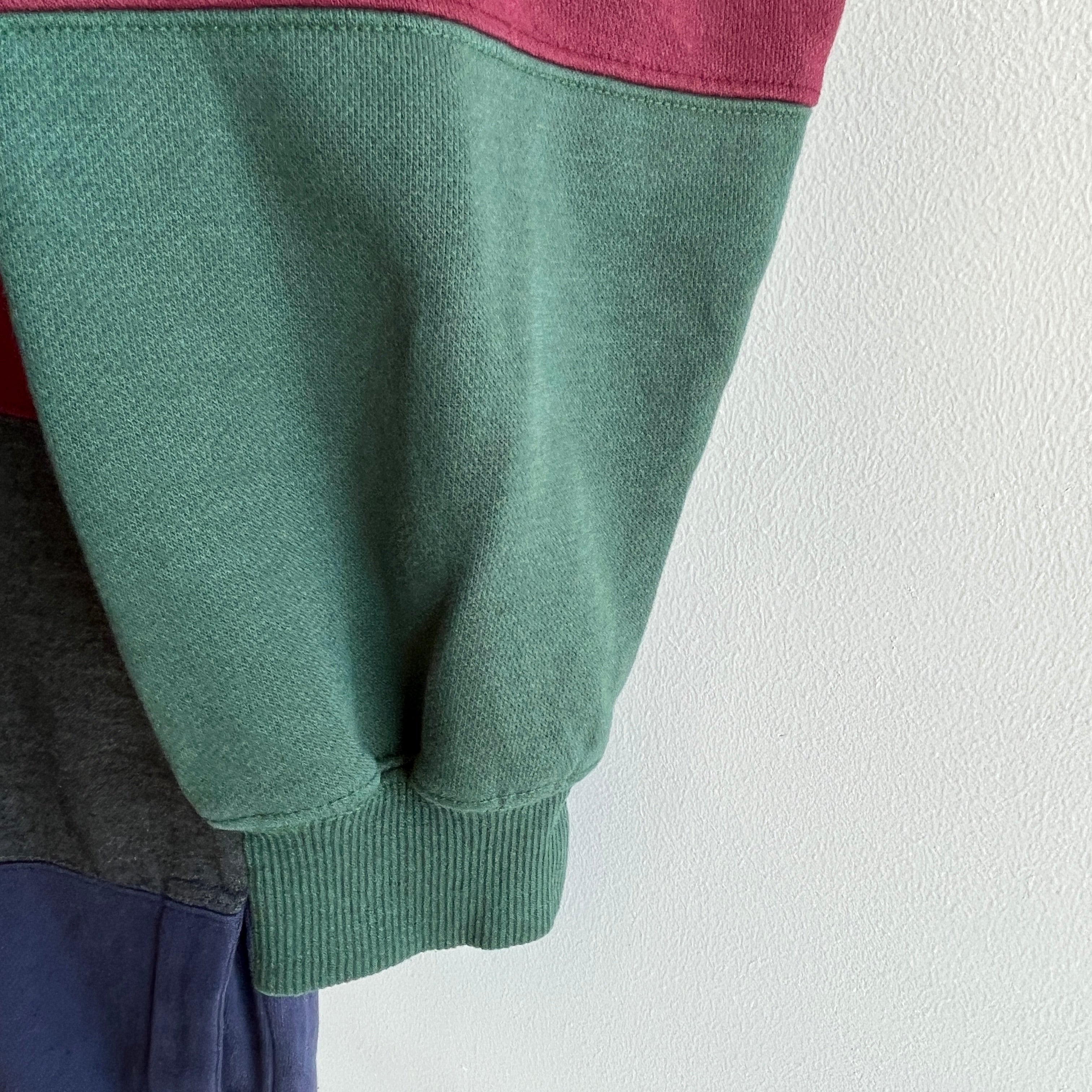 1990s Color Block Cotton Rugby-esque Hoodie with Pockets