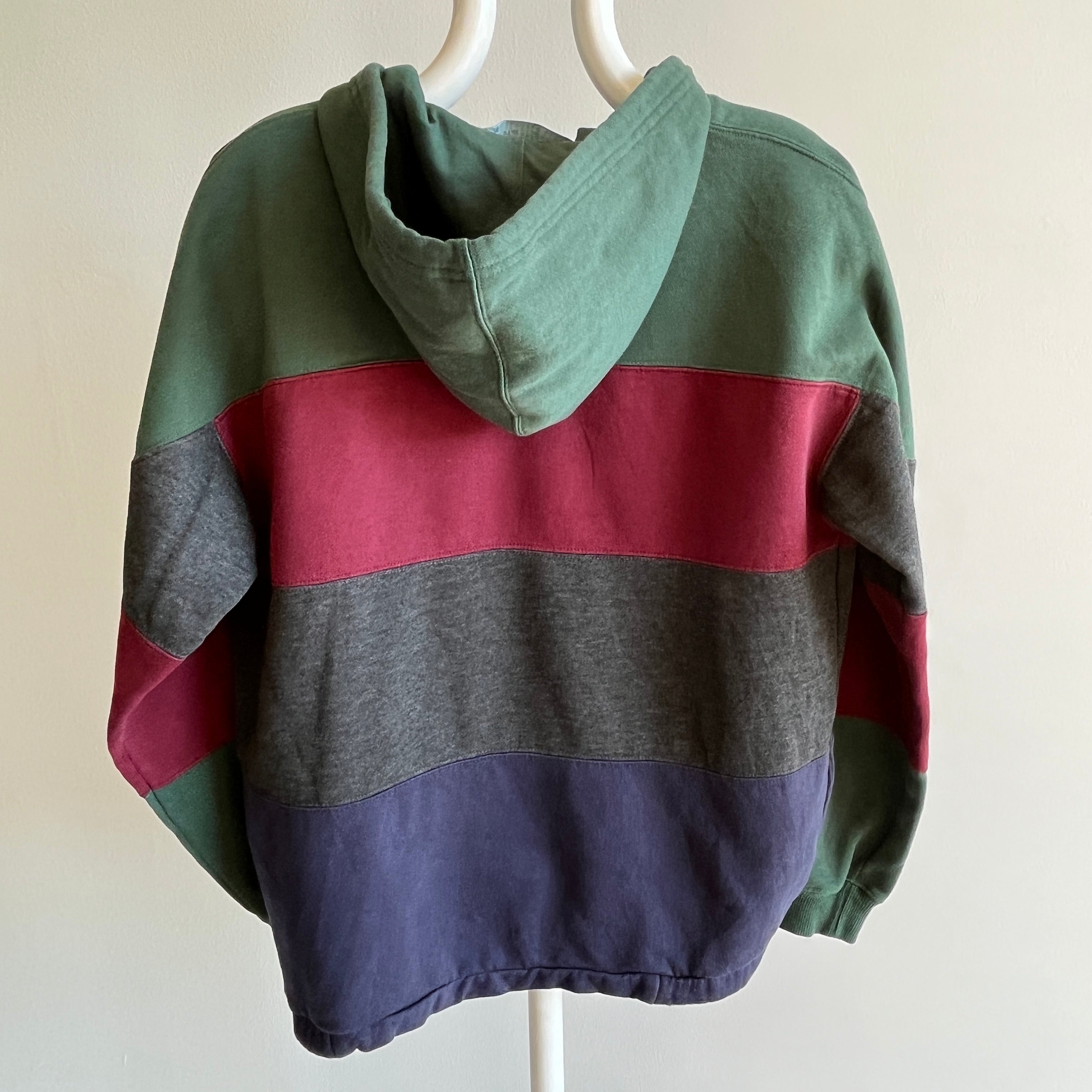 1990s Color Block Cotton Rugby-esque Hoodie with Pockets