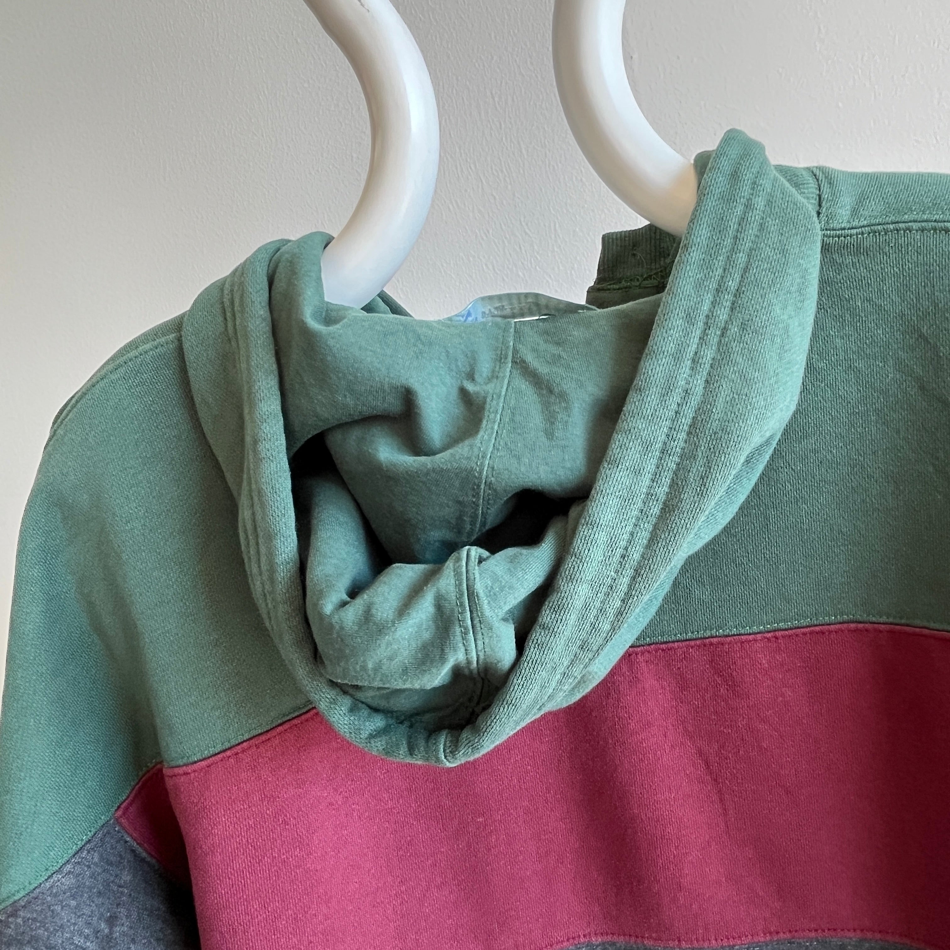 1990s Color Block Cotton Rugby-esque Hoodie with Pockets