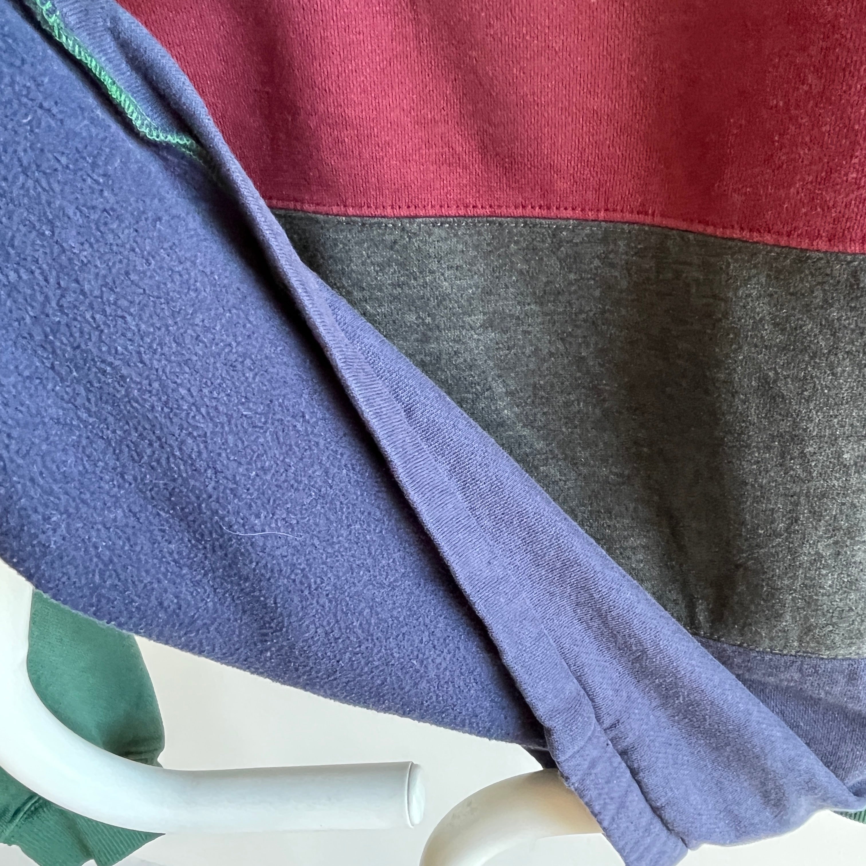 1990s Color Block Cotton Rugby-esque Hoodie with Pockets