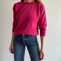1980s Magenta Pink Sweatshirt with Bleach Staining