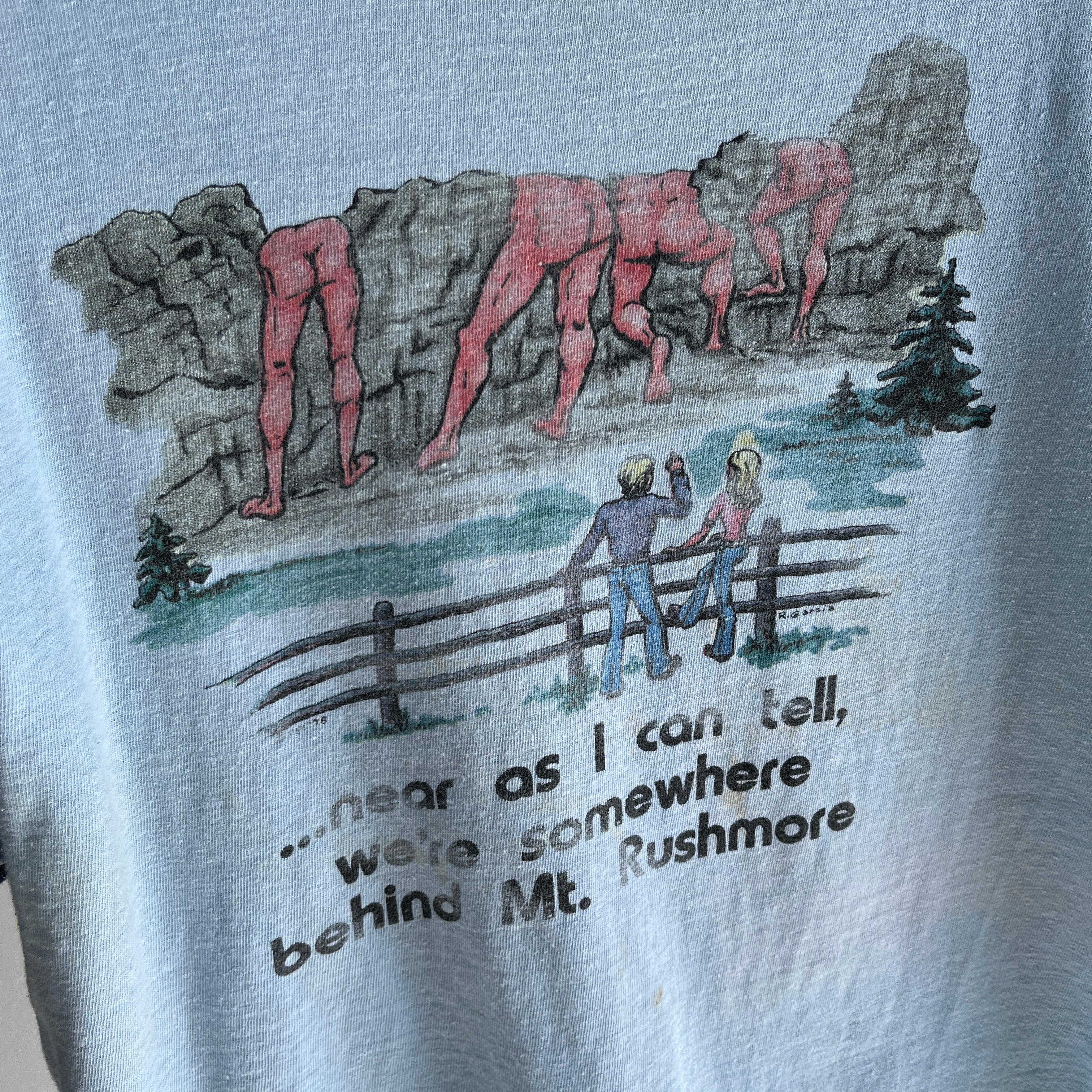 1976 Mt. Rushmore Humor Super Stained Ring Tee - Holy Cow
