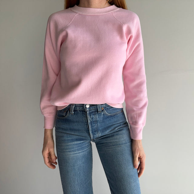 1980s Hanes "Irregular" Pale Pink Sweatshirt with Paler Pink Cuffs and Collar