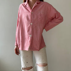 1960s/70s Red And White Houndstooth Pajama Top - Soft Lightweight Cotton Flannel