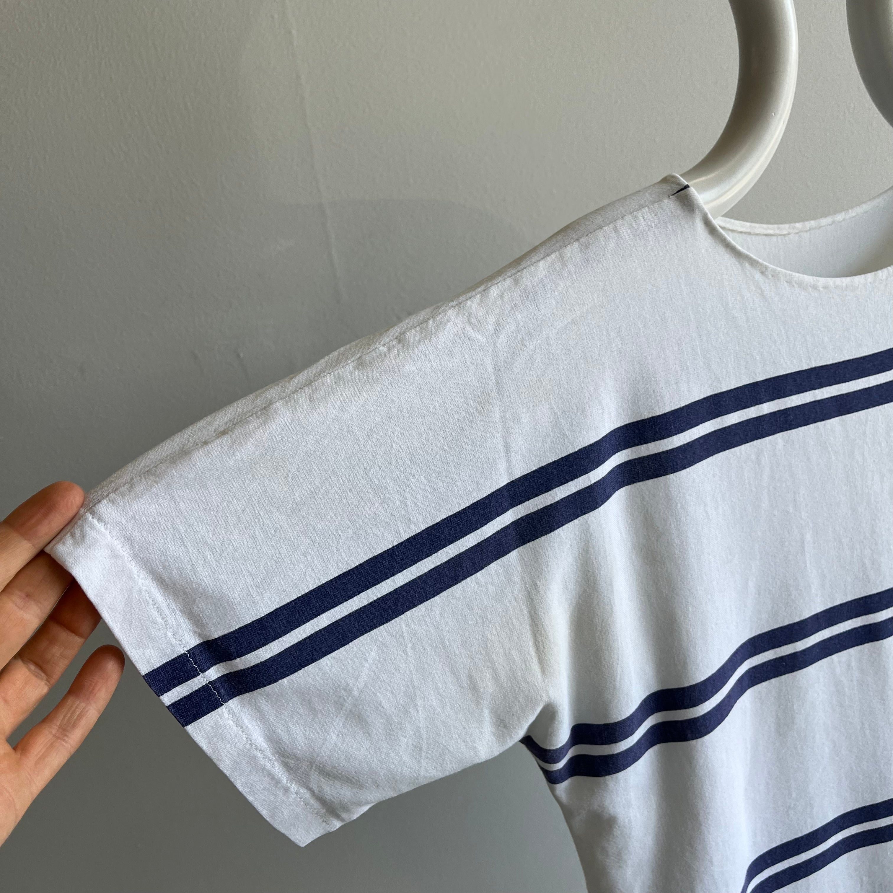 1980s Uniquely Cut Striped Pocket T-Shirt