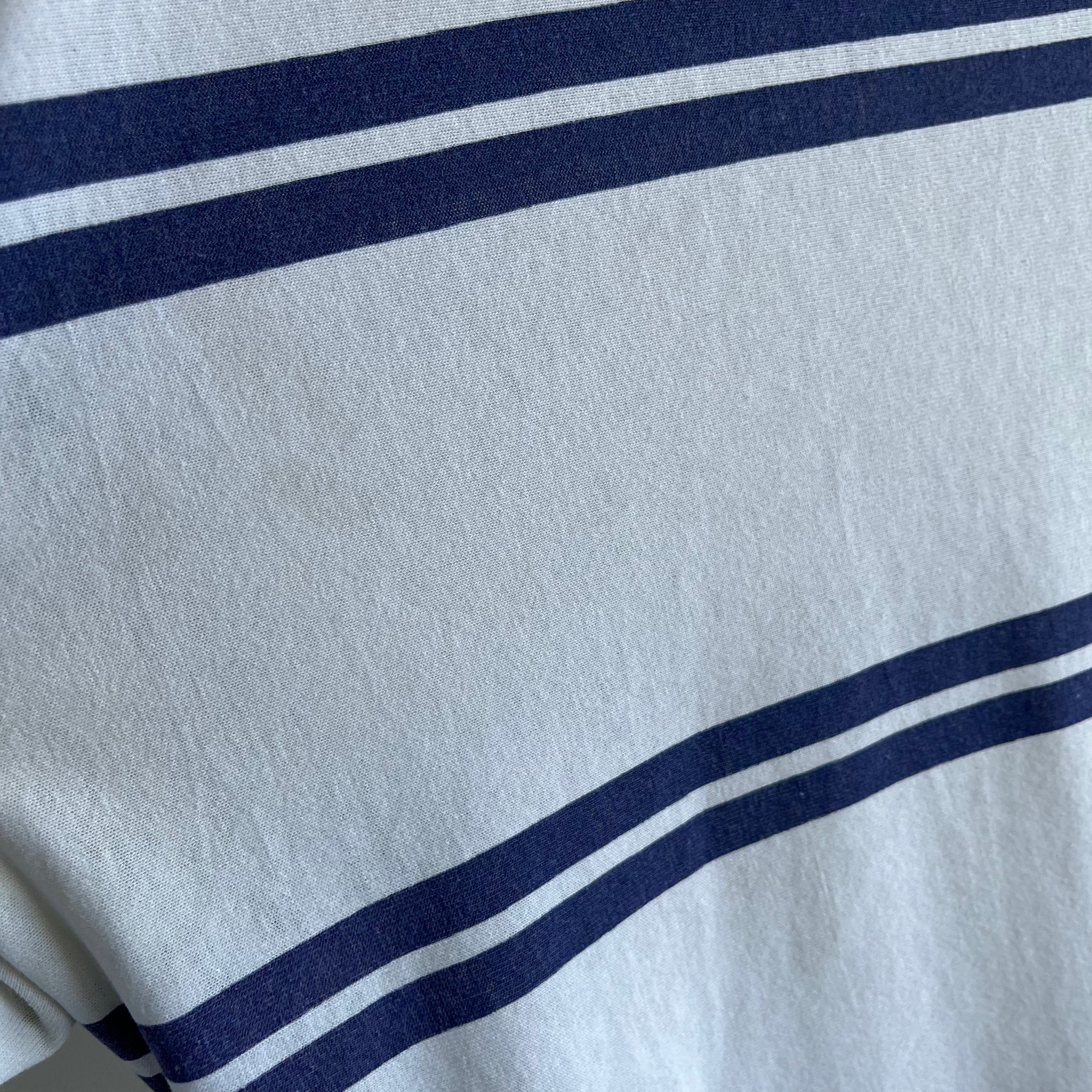 1980s Uniquely Cut Striped Pocket T-Shirt