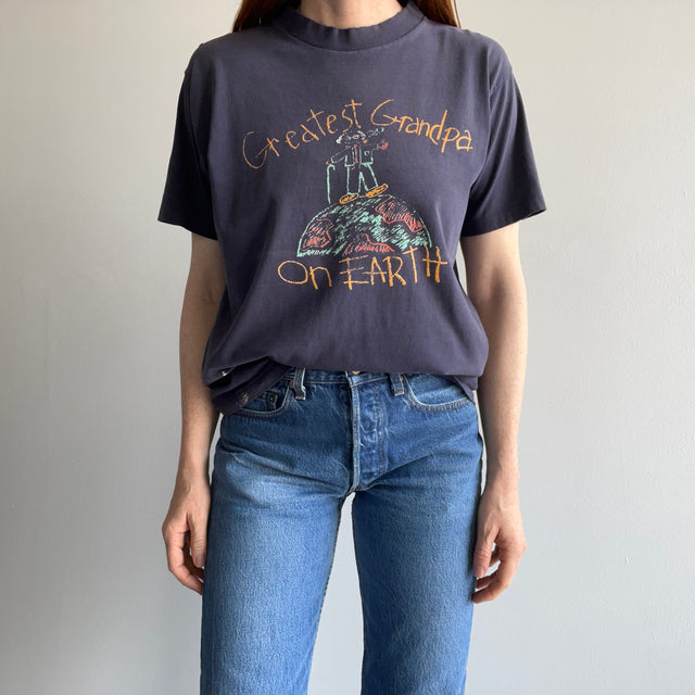 1980s Perfectly Tattered, Torn, Worn and Loved "Greatest Grandpa on Earth" Cotton T-Shirt