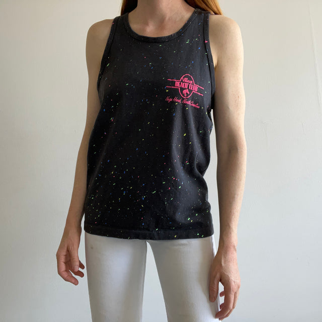 1980s Village Beach Club, Nags Head - North Carolina - Neon Splattered Cotton Tank Top