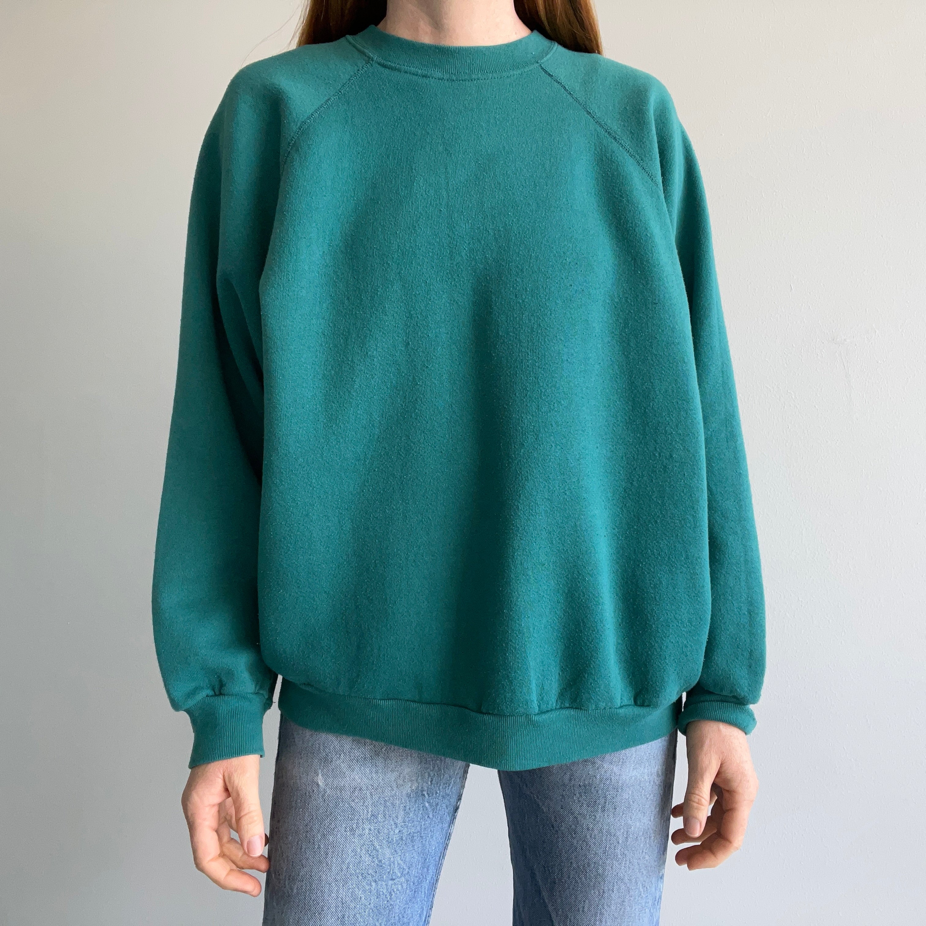 1980s Relaxed Fit Jade/Blue/Green Raglan by Ultra Fleece