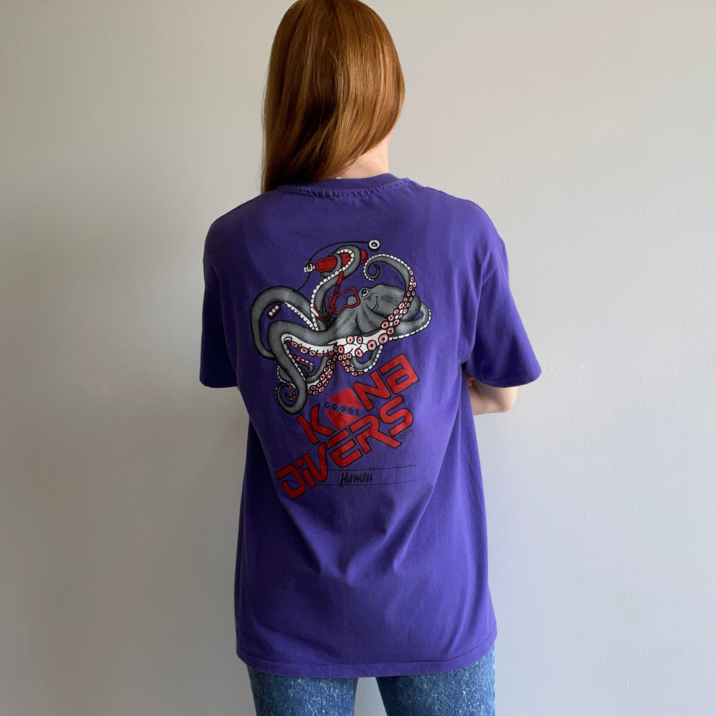 1990s Kona Hawaii Diving Shirt with an Octopus on the Backside