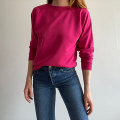 1980s Magenta Pink Sweatshirt with Bleach Staining