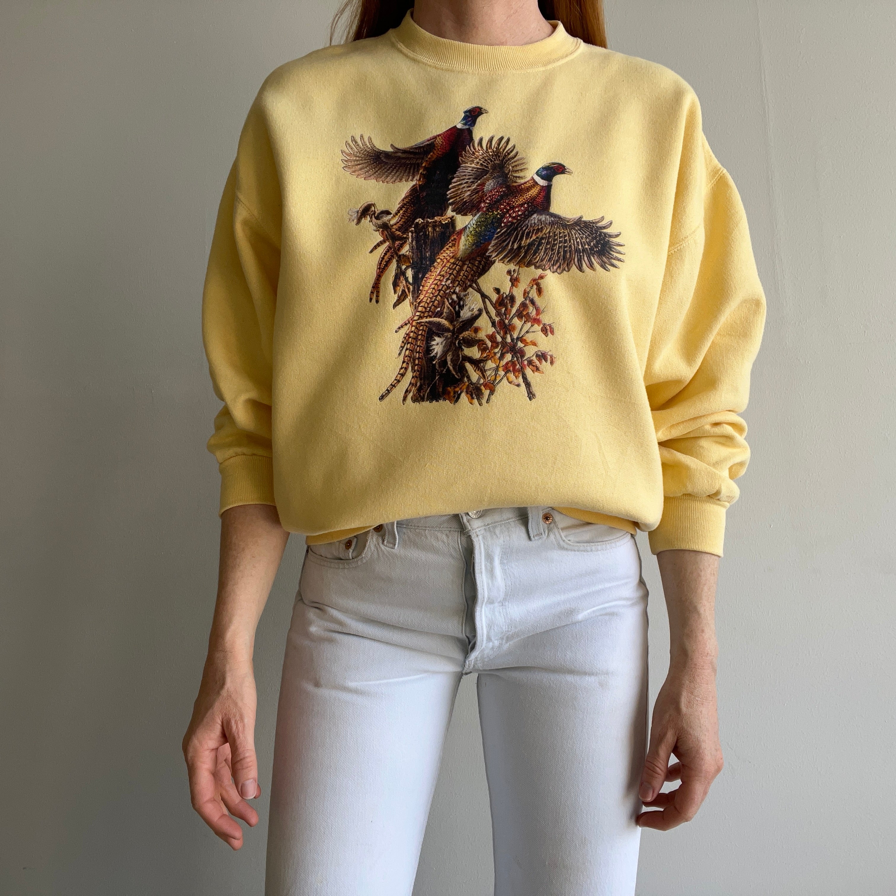 1980/90s Pheasants Buttery Yellow Sweatshirt