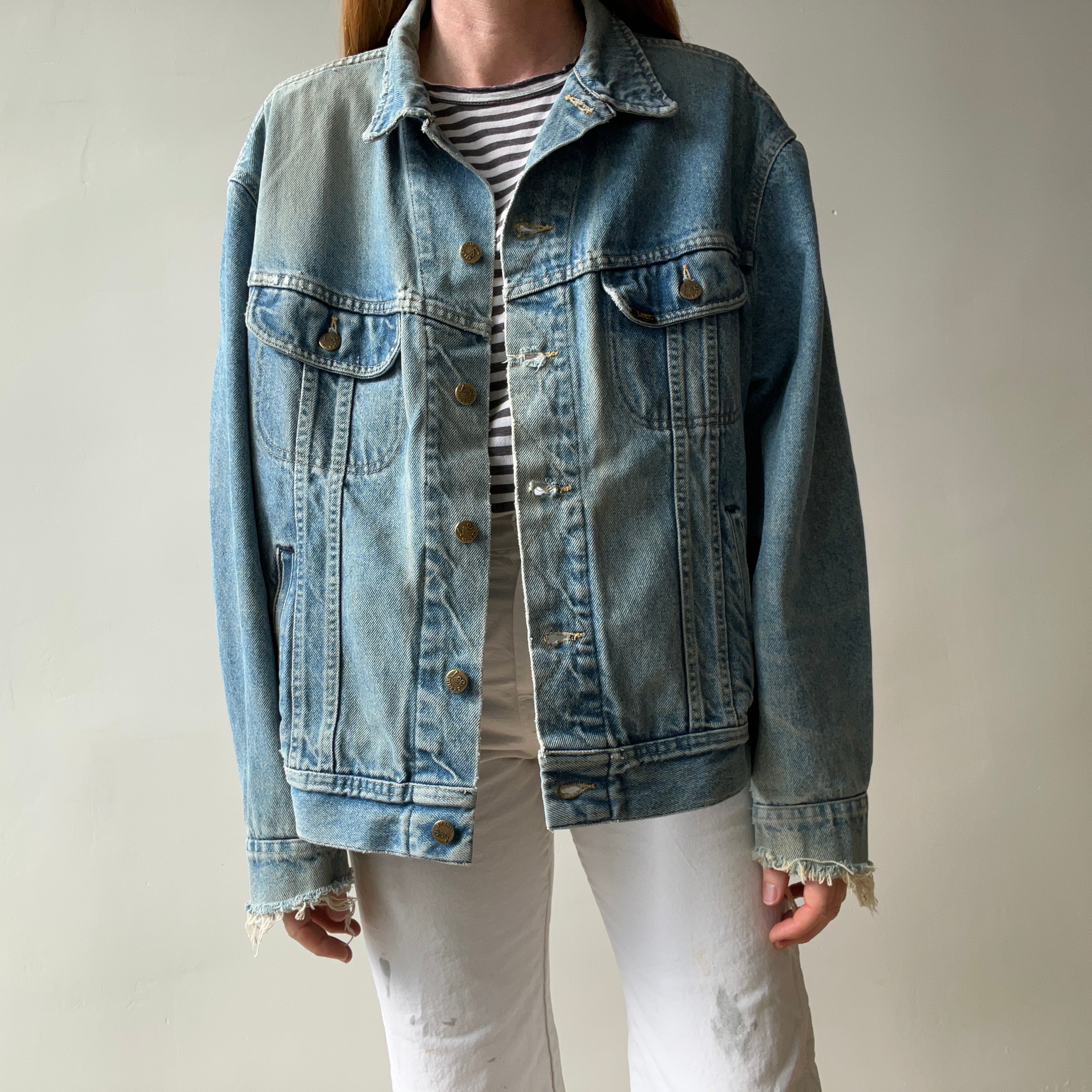 1980s Perfectly Tattered, Faded and Worn Lee Rider Denim Jean Jacket - WOWOWOWOW