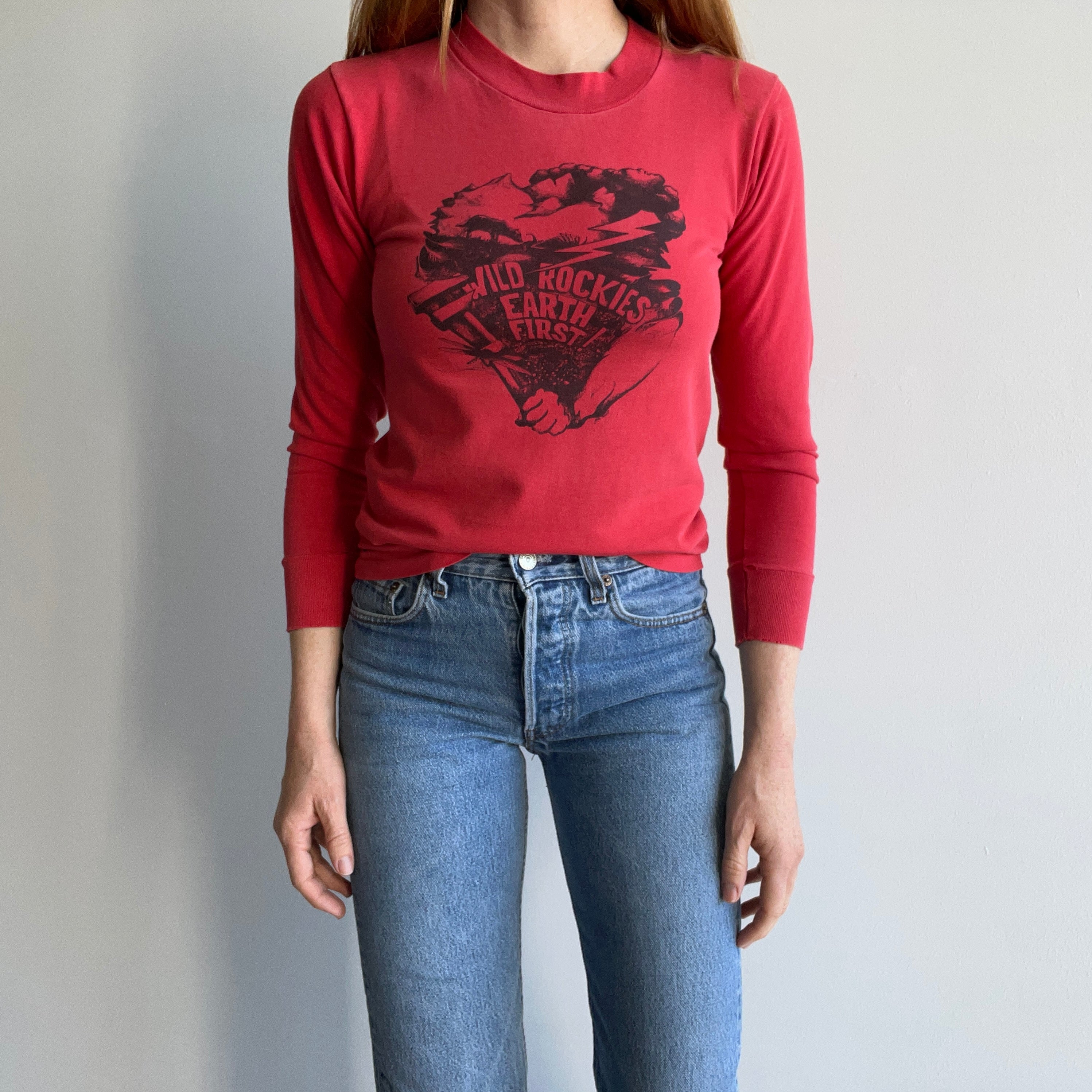 1980s Wild Rockies Earth First! Awesome Long Sleeve Combed Cotton T-Shirt