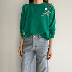 1980s One-Of-A-Kind HAND Embroidered Floral Front and Back Unbelievable Sweatshirt