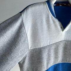 1980s Color Block Henley Sweatshirt with Pockets!