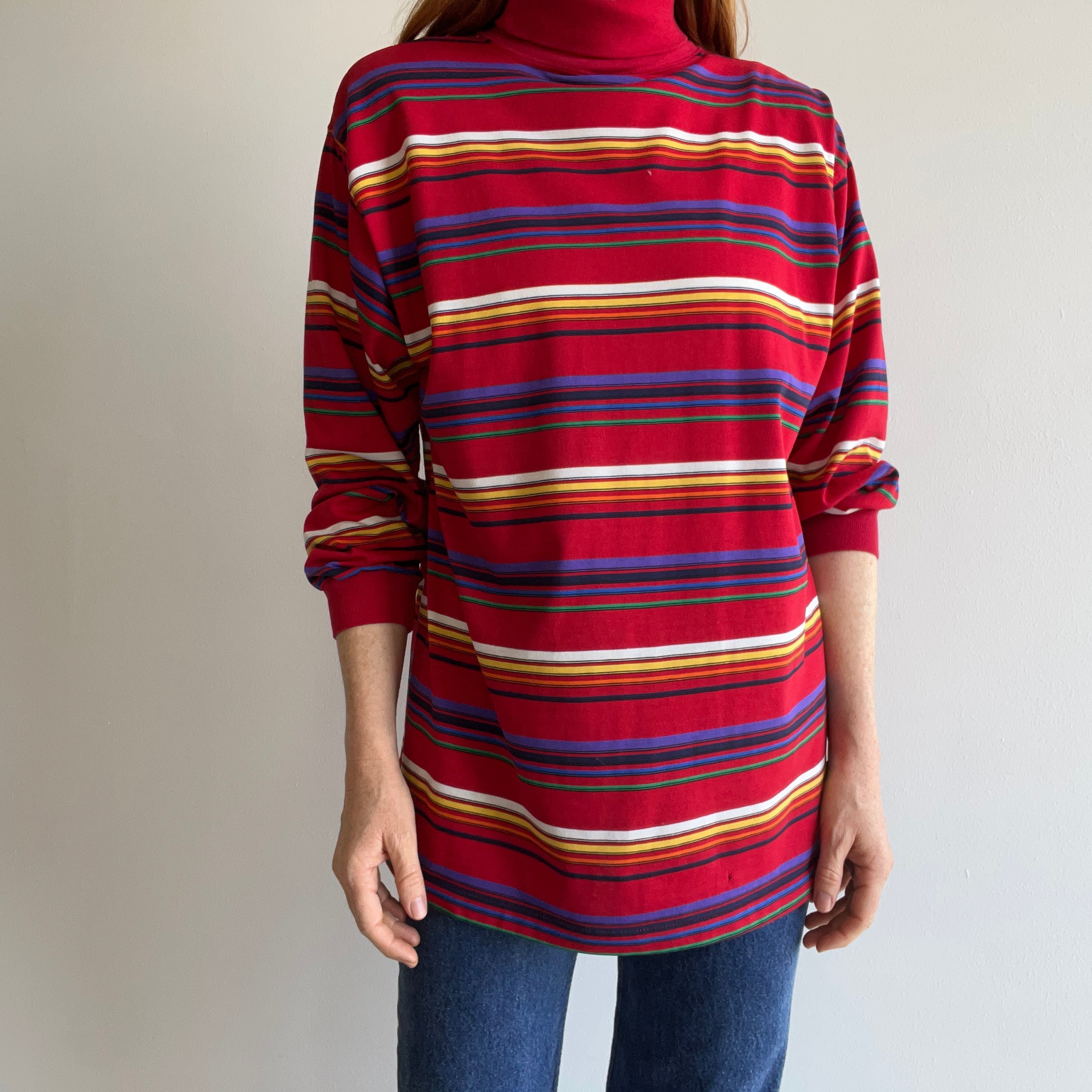 1980s Striped Long Sleeve Turtleneck T-Shirt