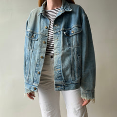 1980s Perfectly Tattered, Faded and Worn Lee Rider Denim Jean Jacket - WOWOWOWOW