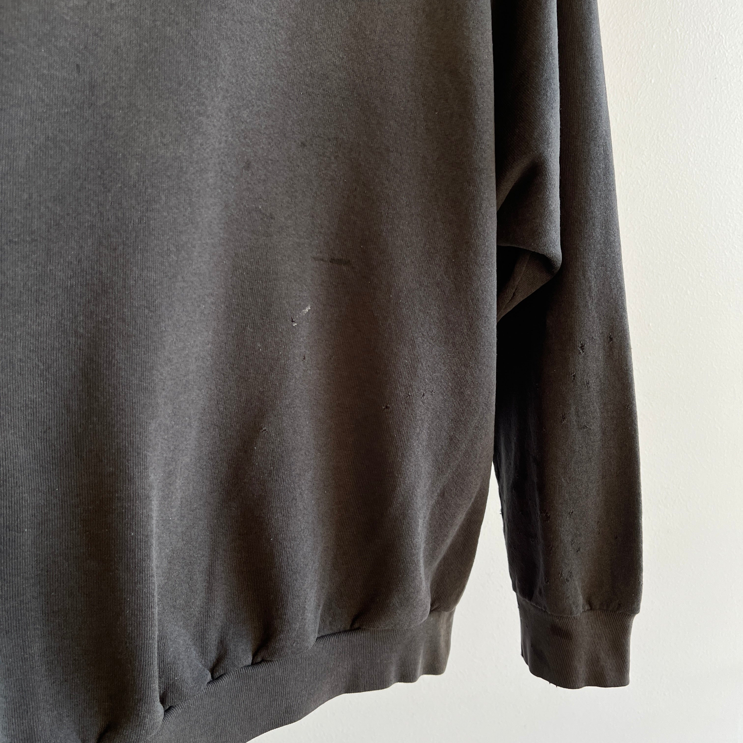 1980s Thinned Out and Disheveled Faded Black to Deep Gray Raglan