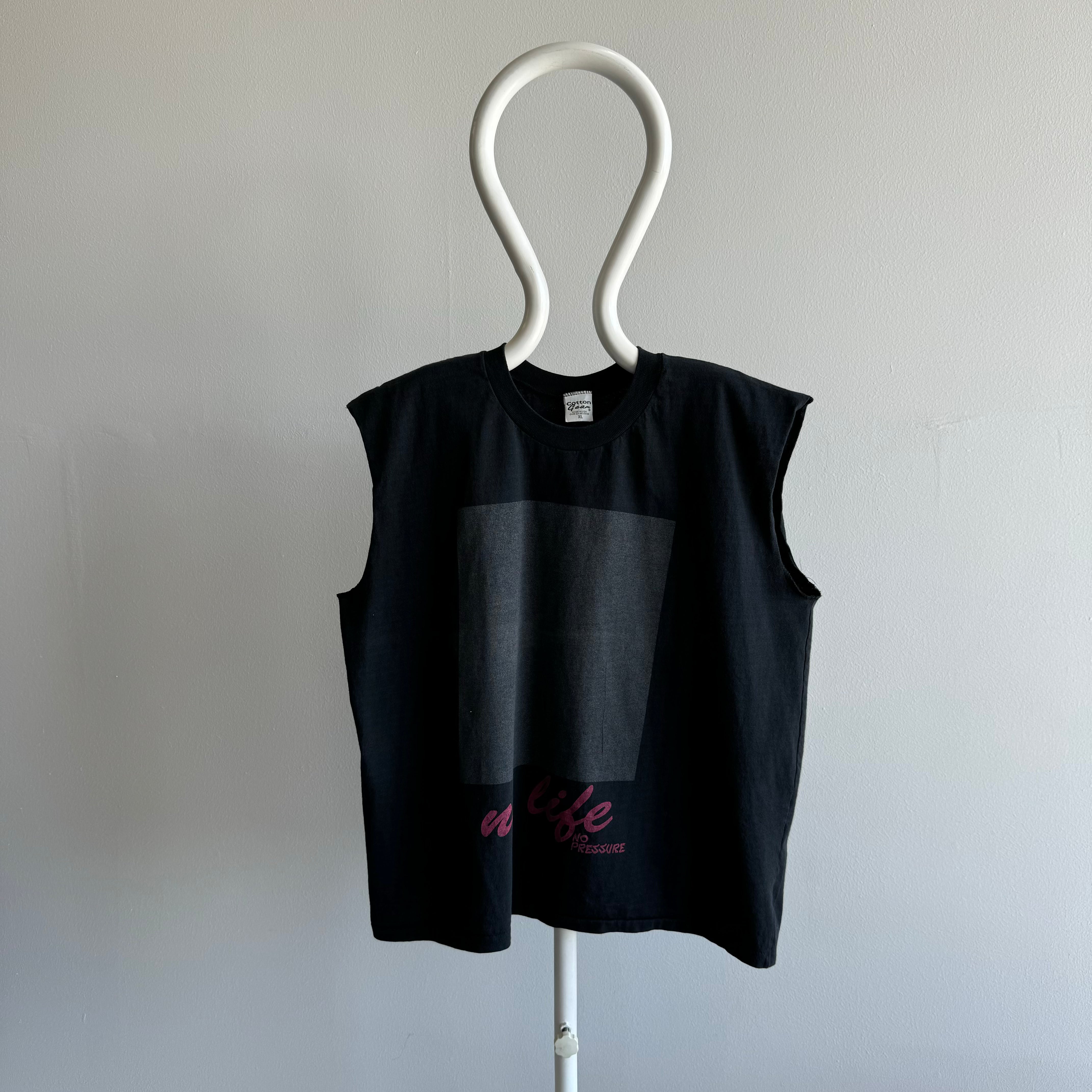 1980s No Life, No Pressure Cut Sleeve Tank Top