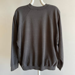 1980s Thinned Out and Disheveled Faded Black to Deep Gray Raglan