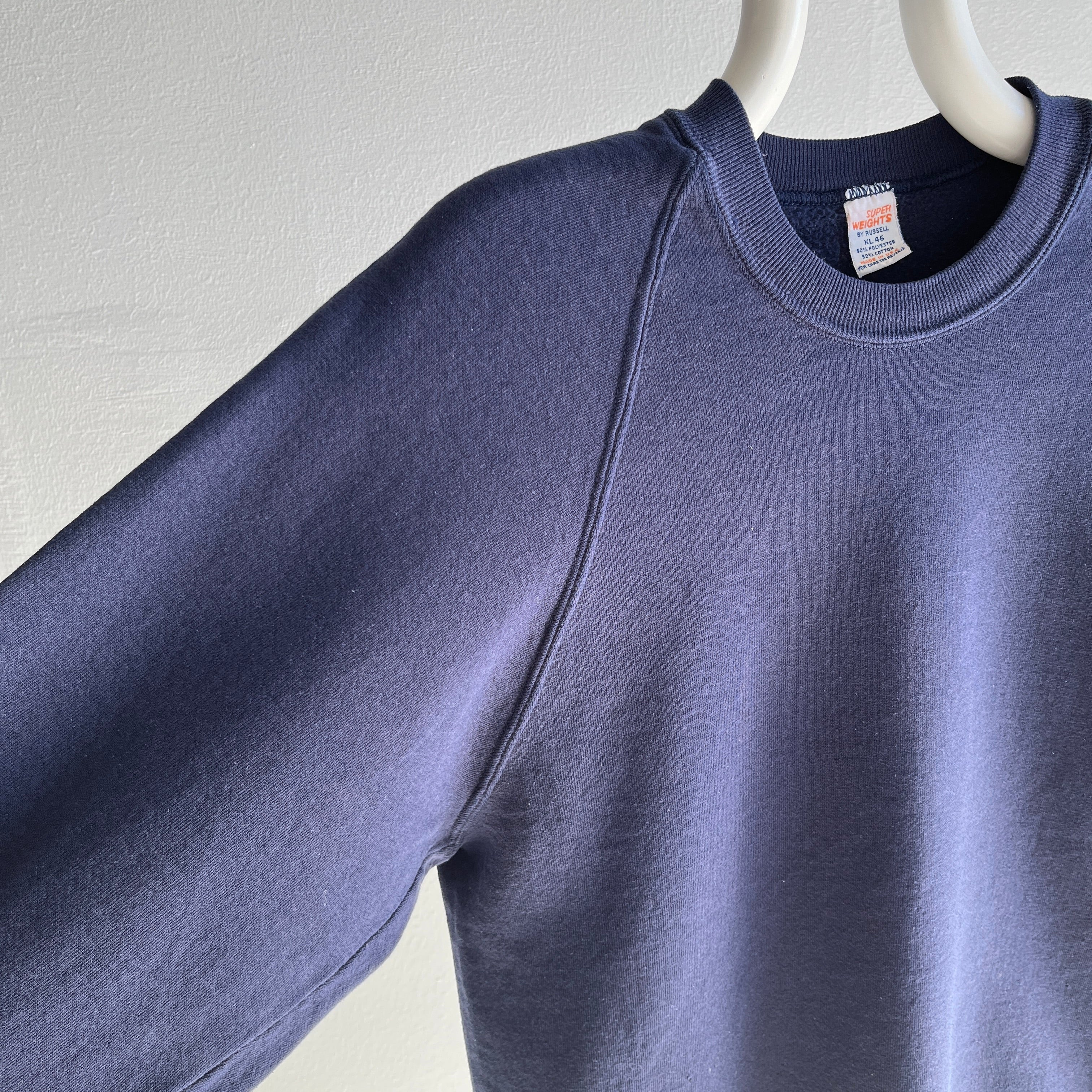 1980s Blank Navy Raglan by Russell - It's a 