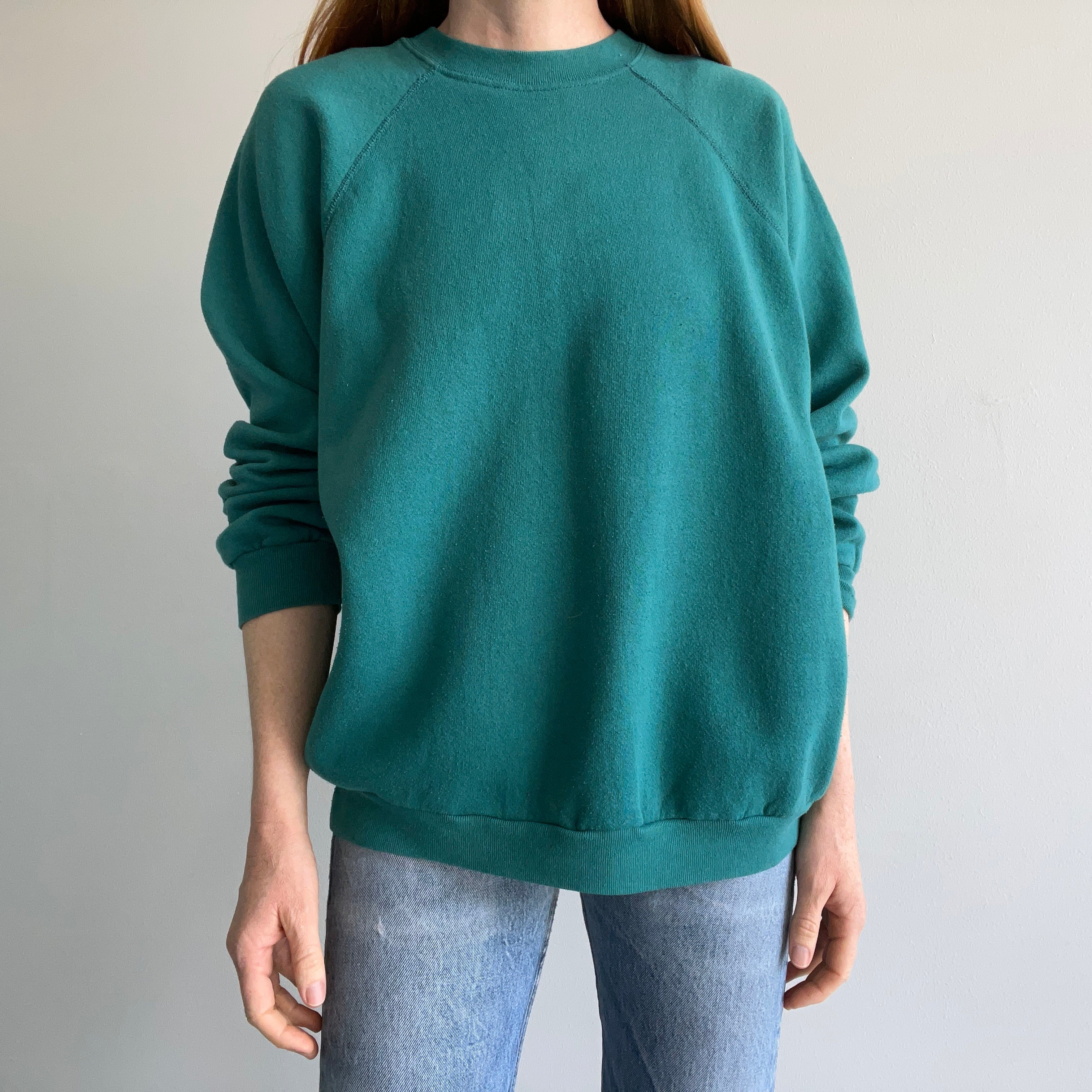 1980s Relaxed Fit Jade/Blue/Green Raglan by Ultra Fleece