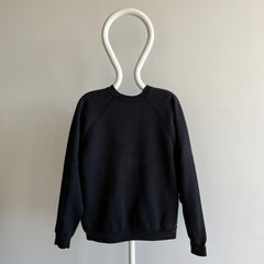 1980/90s Tattered Split Collar Blank Black Raglan by Tultex