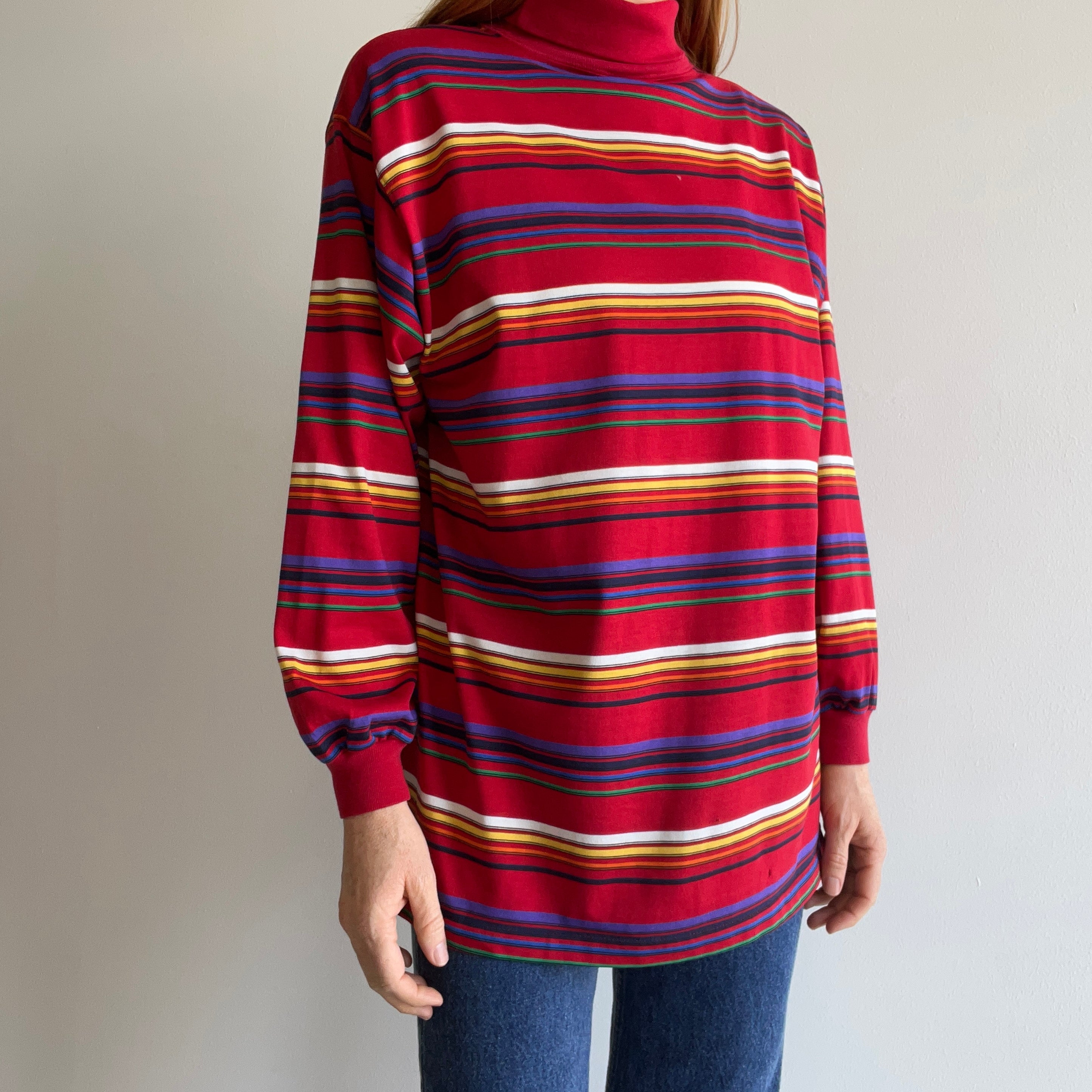 1980s Striped Long Sleeve Turtleneck T-Shirt