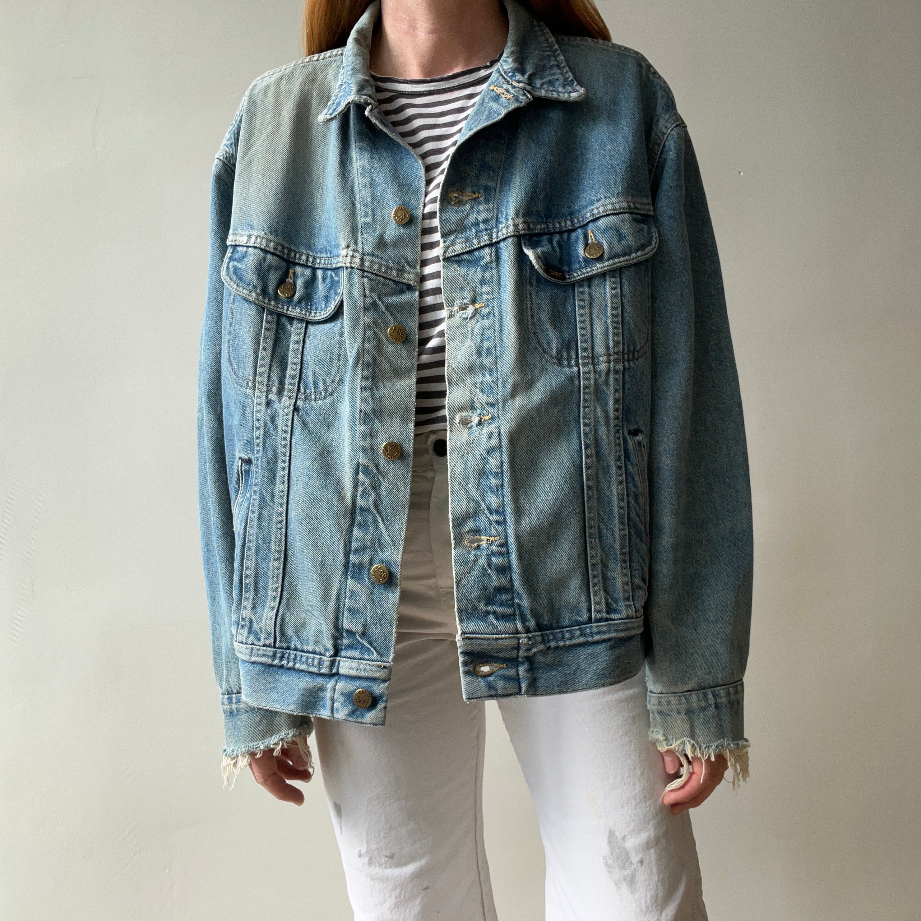 1980s Perfectly Tattered, Faded and Worn Lee Rider Denim Jean Jacket - WOWOWOWOW