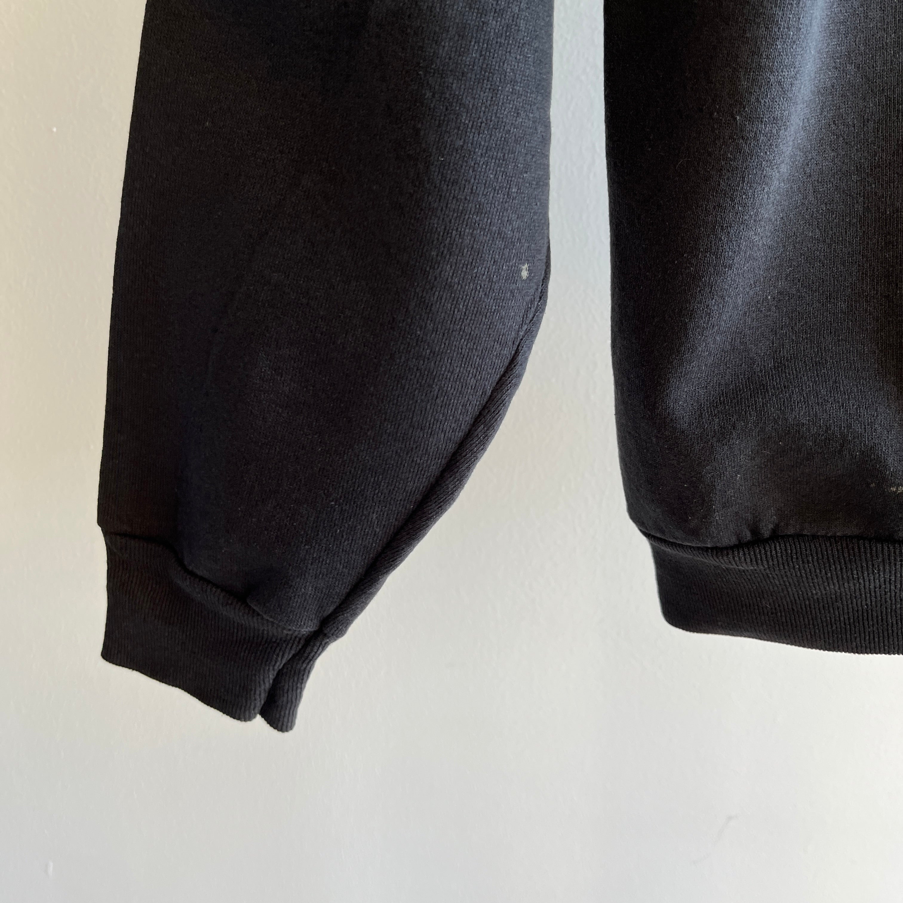 1980/90s Tattered Split Collar Blank Black Raglan by Tultex