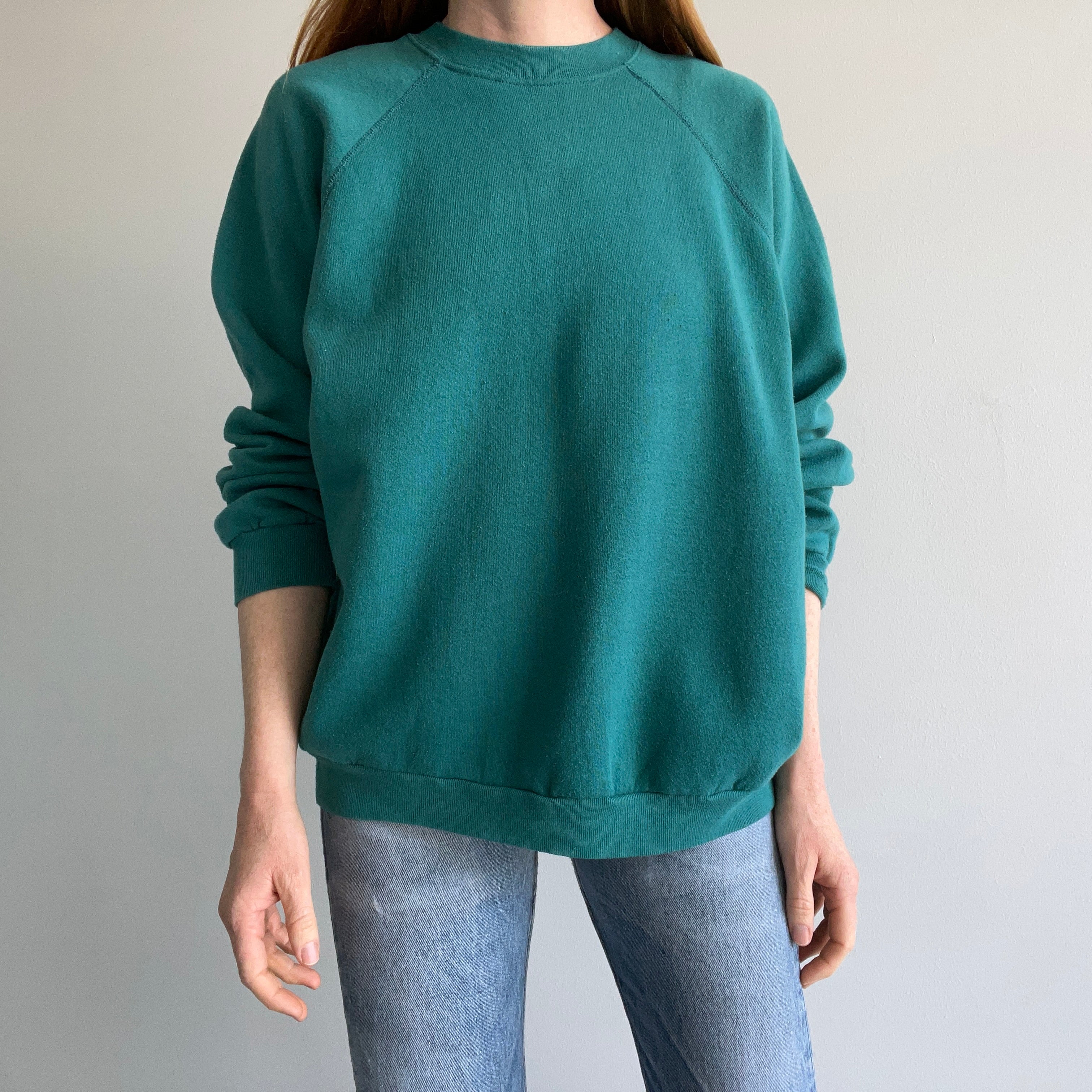 1980s Relaxed Fit Jade/Blue/Green Raglan by Ultra Fleece