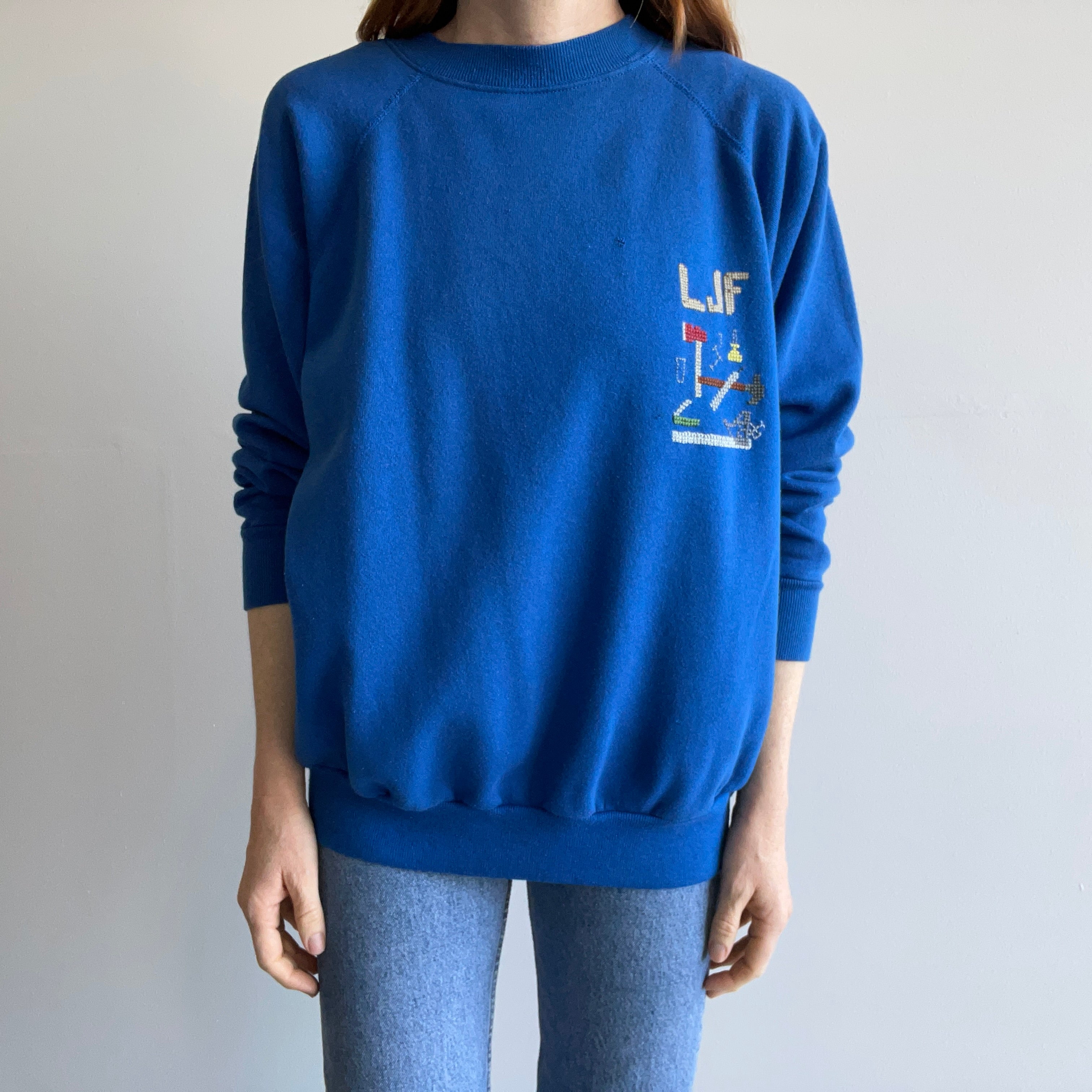 1980s DIY Needlepoint LFJ and Some Tools Sweatshirt