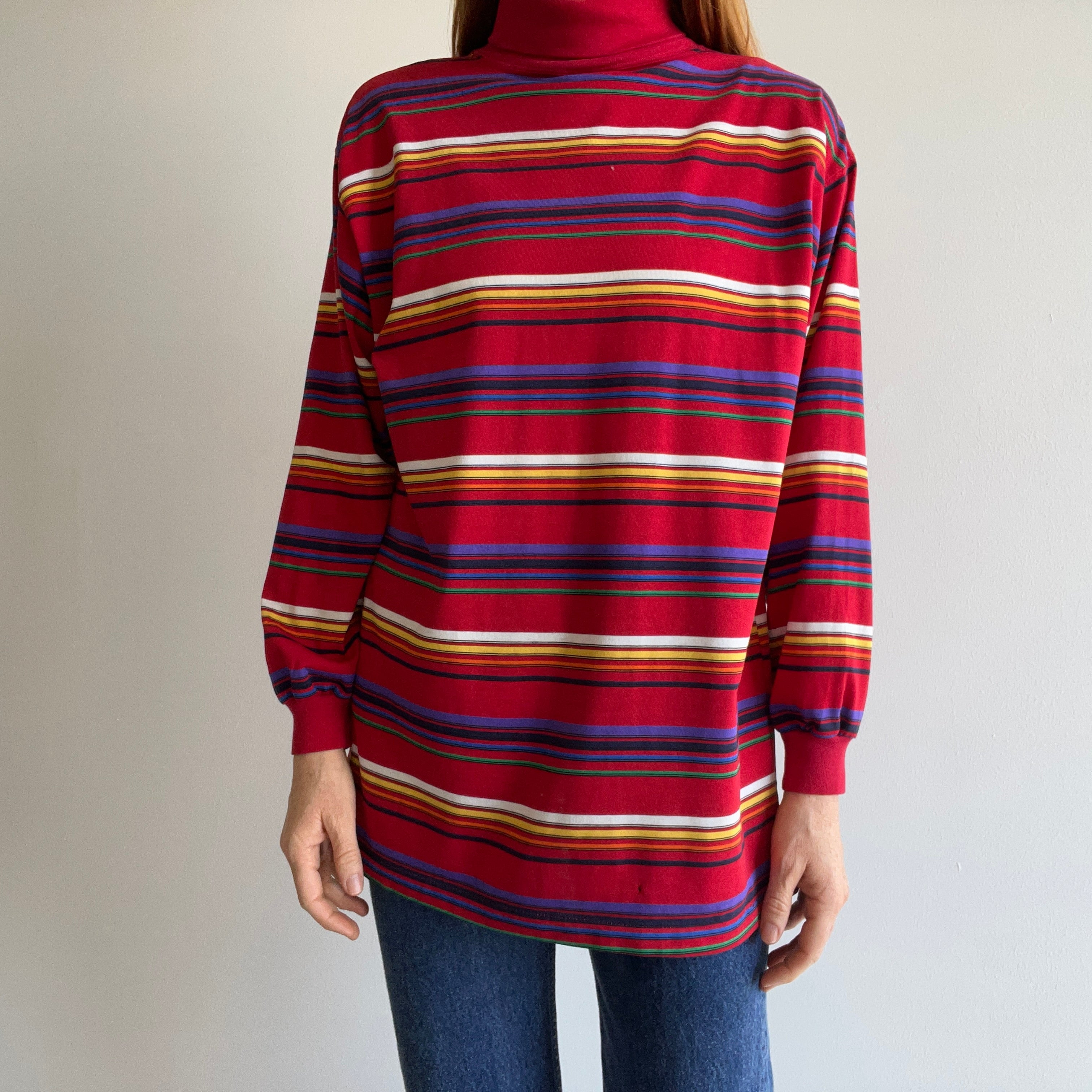 1980s Striped Long Sleeve Turtleneck T-Shirt