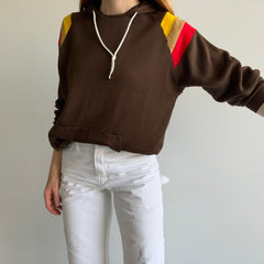 1970/80s Color Block Pullover Hoodie - Brown, Red, Yellow