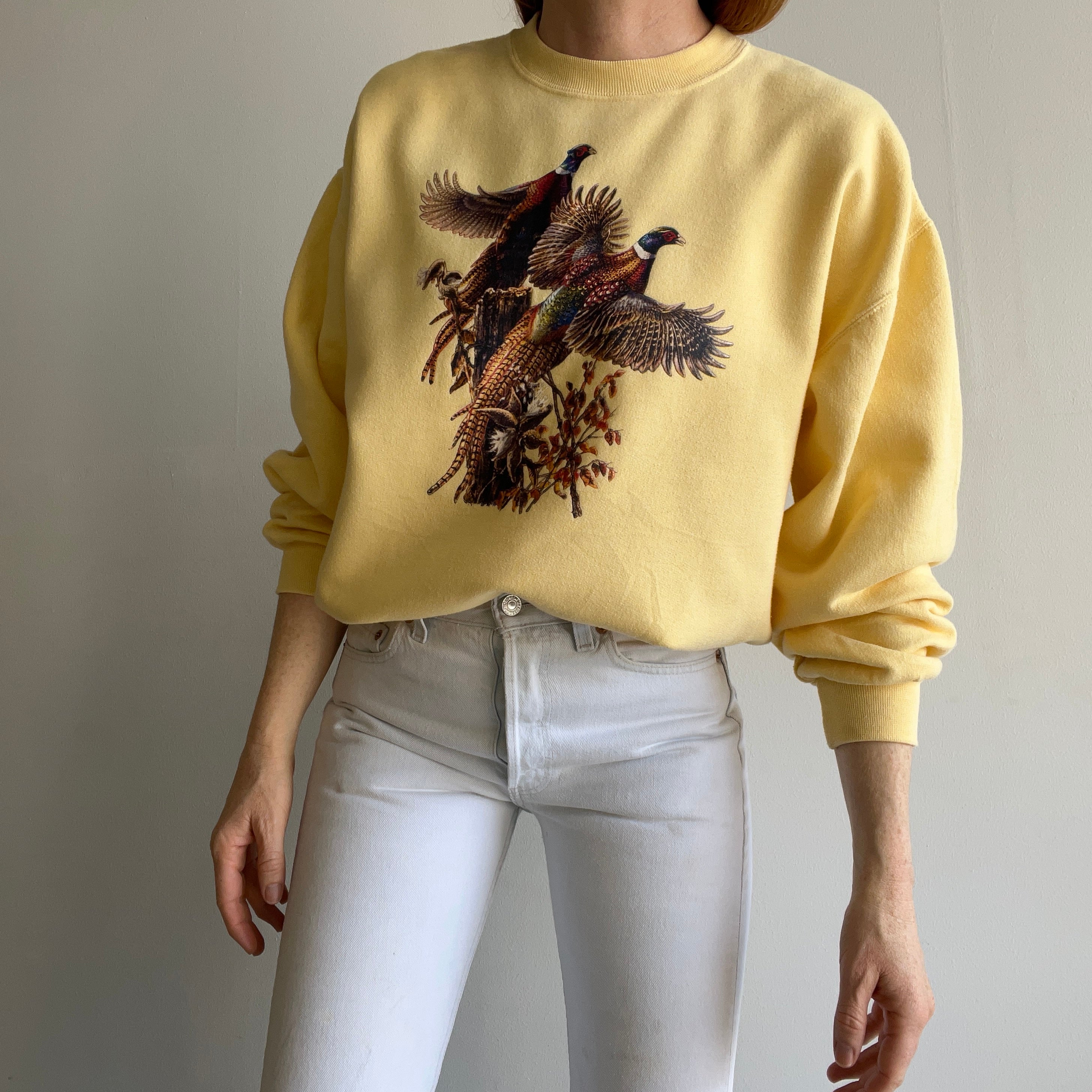 1980/90s Pheasants Buttery Yellow Sweatshirt